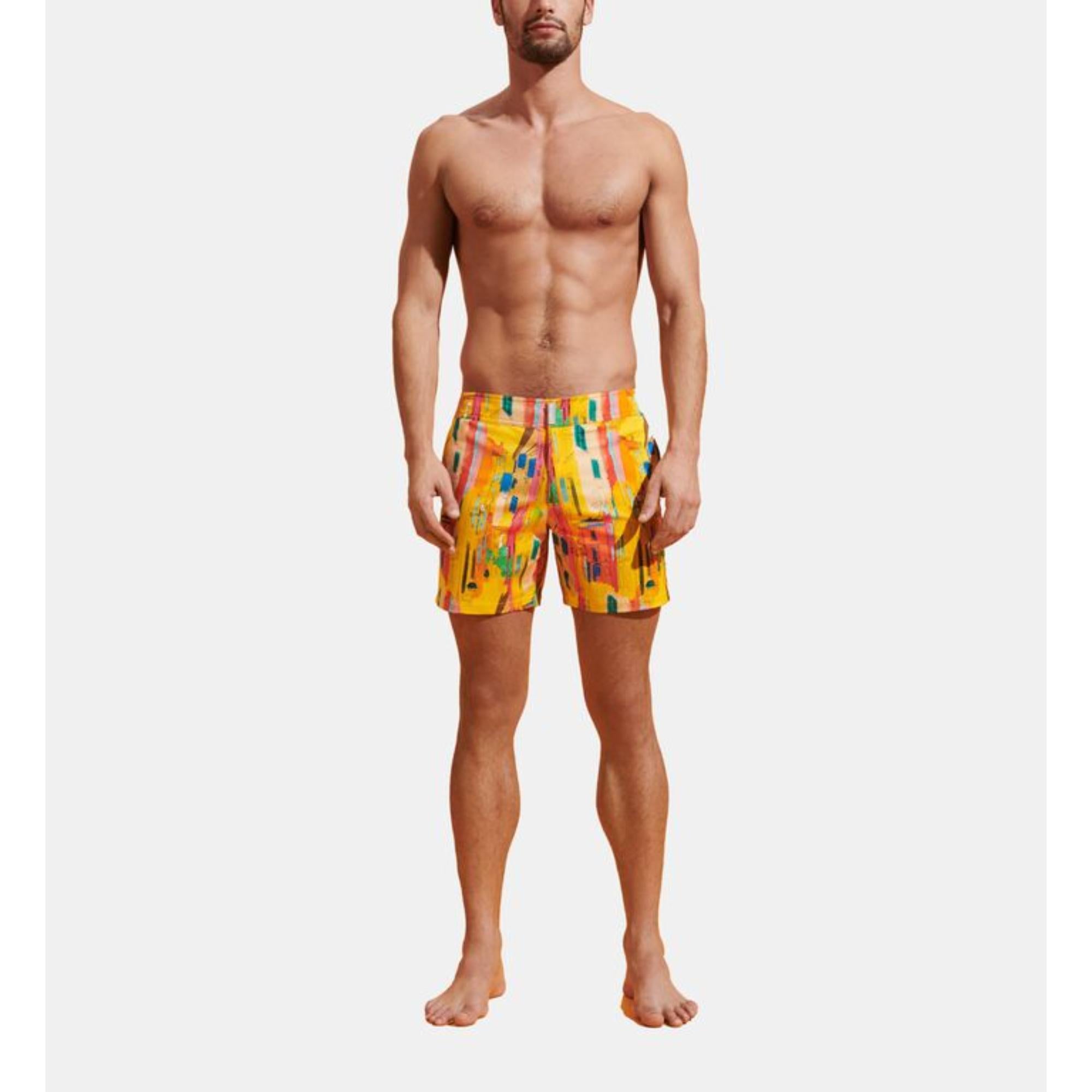 Yellow Family Print Sunny Stretch Men Merise Swimsuit