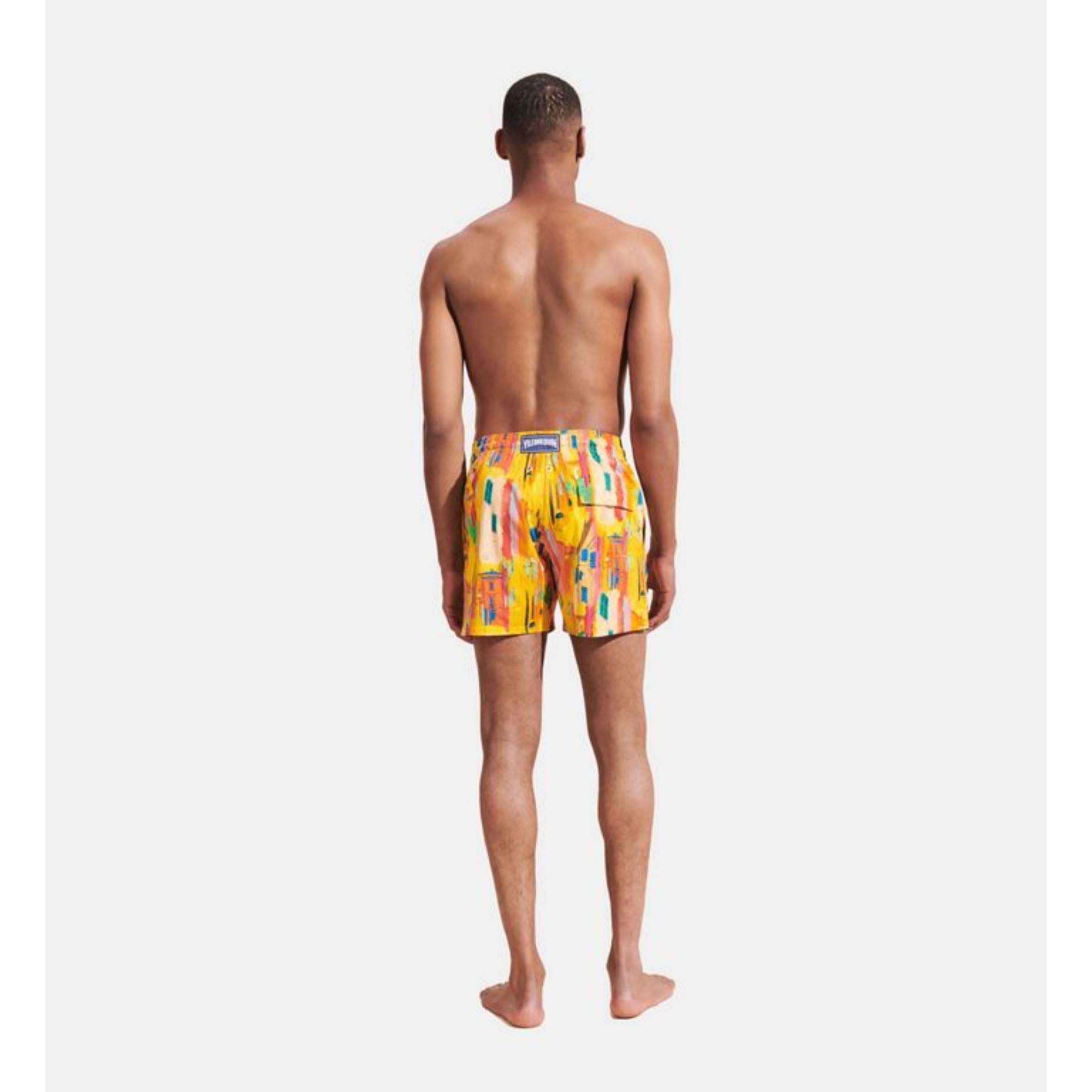 Yellow Family Print Sunny Stretch Men Moorise Swimsuit