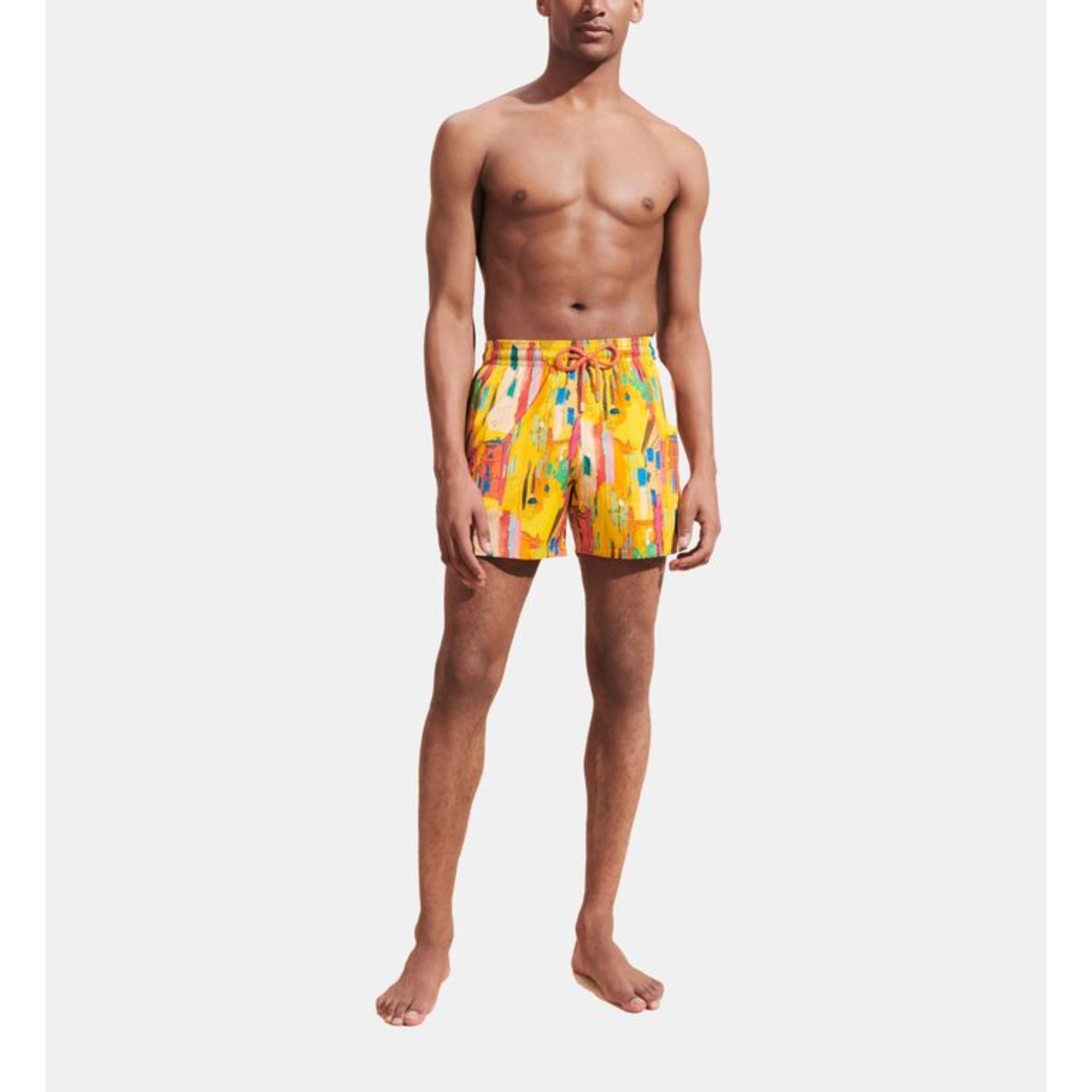 Yellow Family Print Sunny Stretch Men Moorise Swimsuit