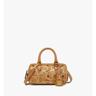 Women MCM x BAPE Ella Boston bag in Visetos - Cognac