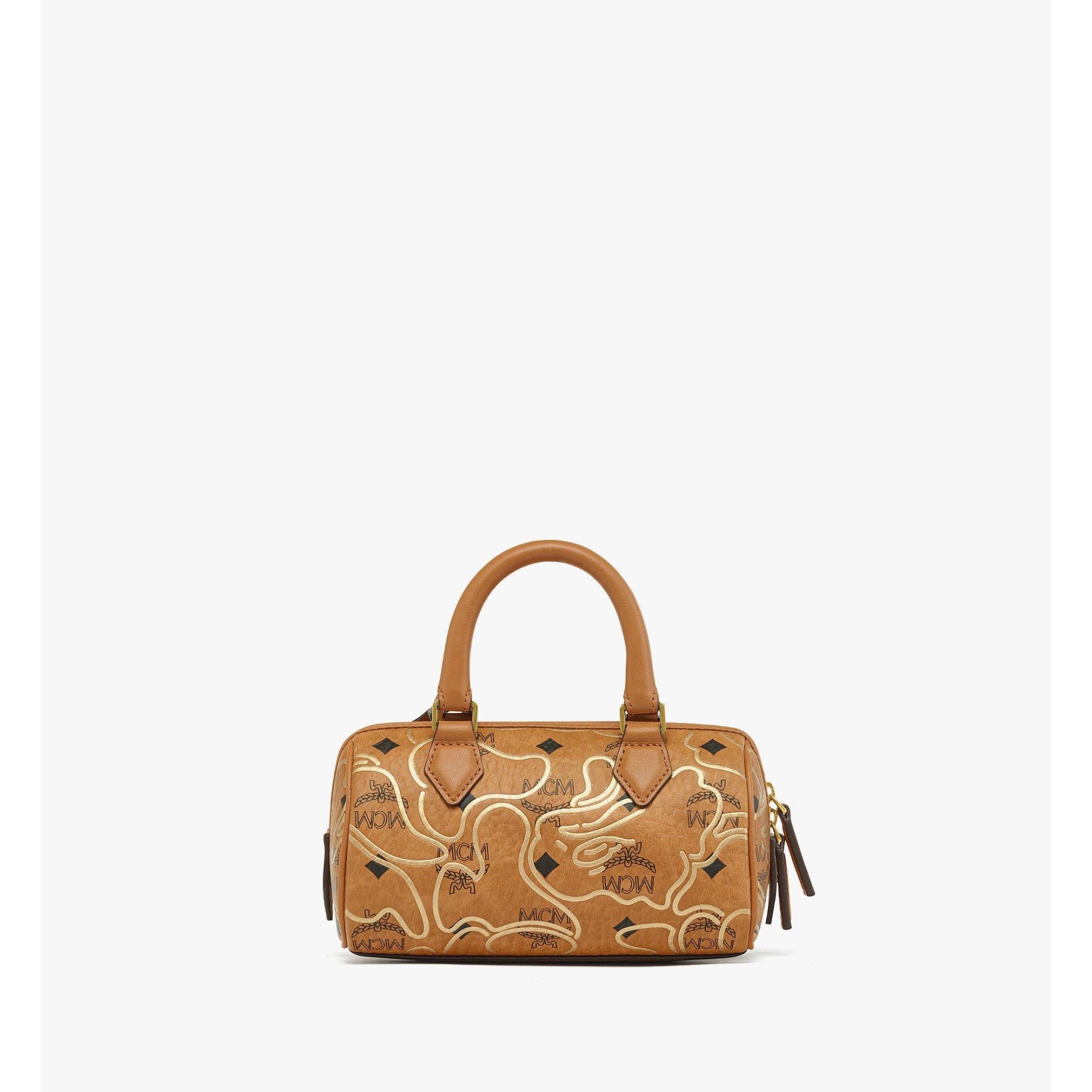 Women MCM x BAPE Ella Boston bag in Visetos - Cognac