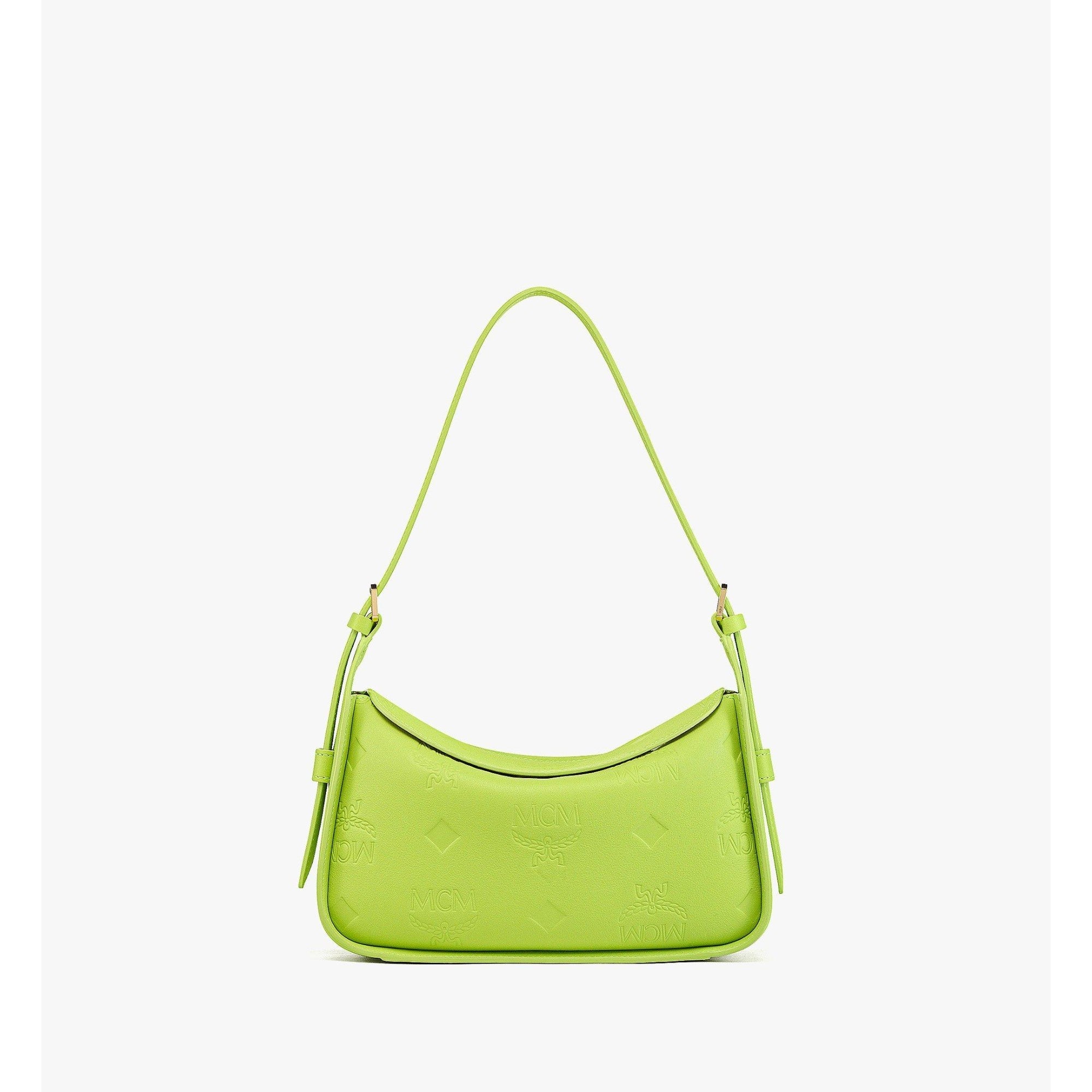 Women Aren Flap Hobo in Embossed Monogram Leather - Acid Lime