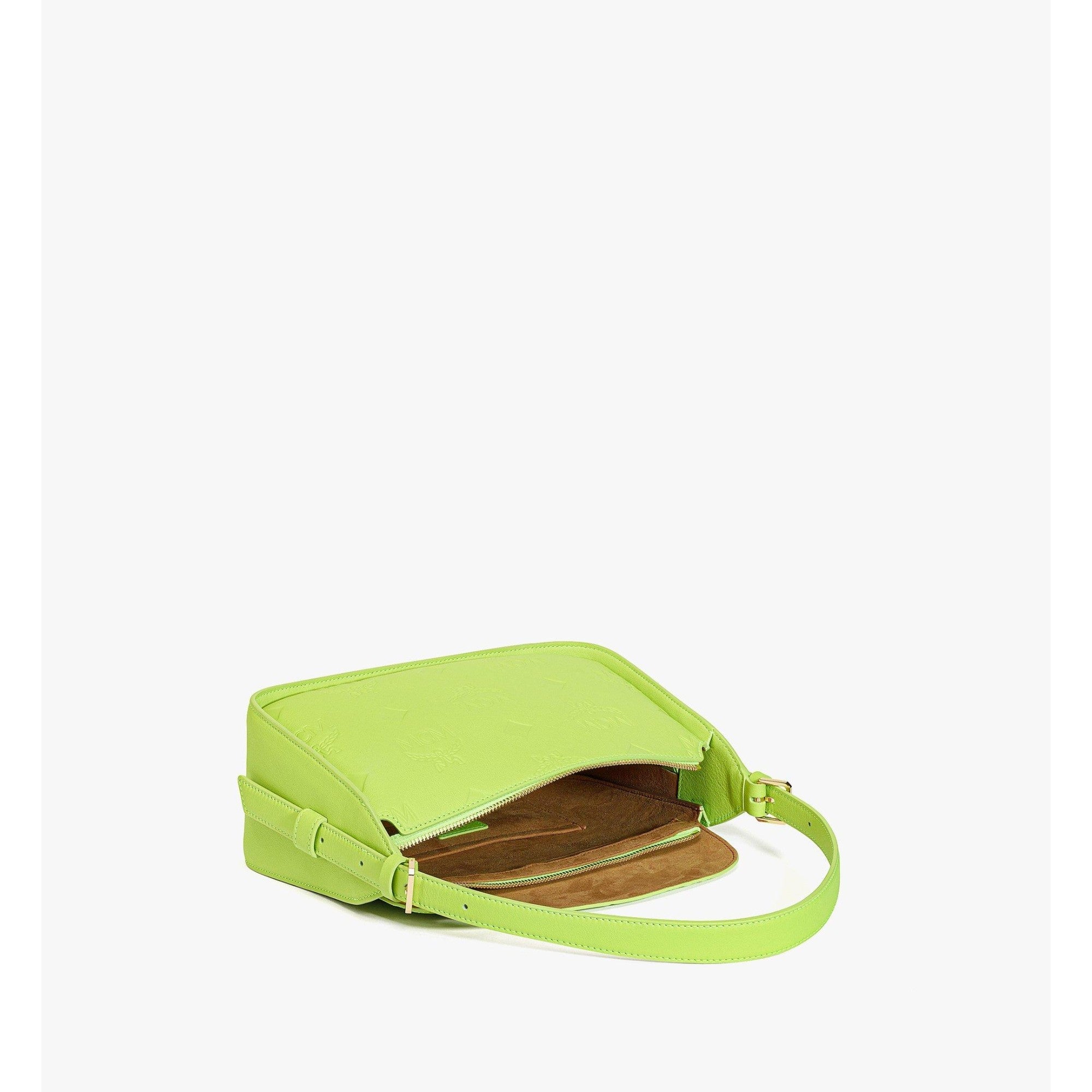 Women Aren Flap Hobo in Embossed Monogram Leather - Acid Lime