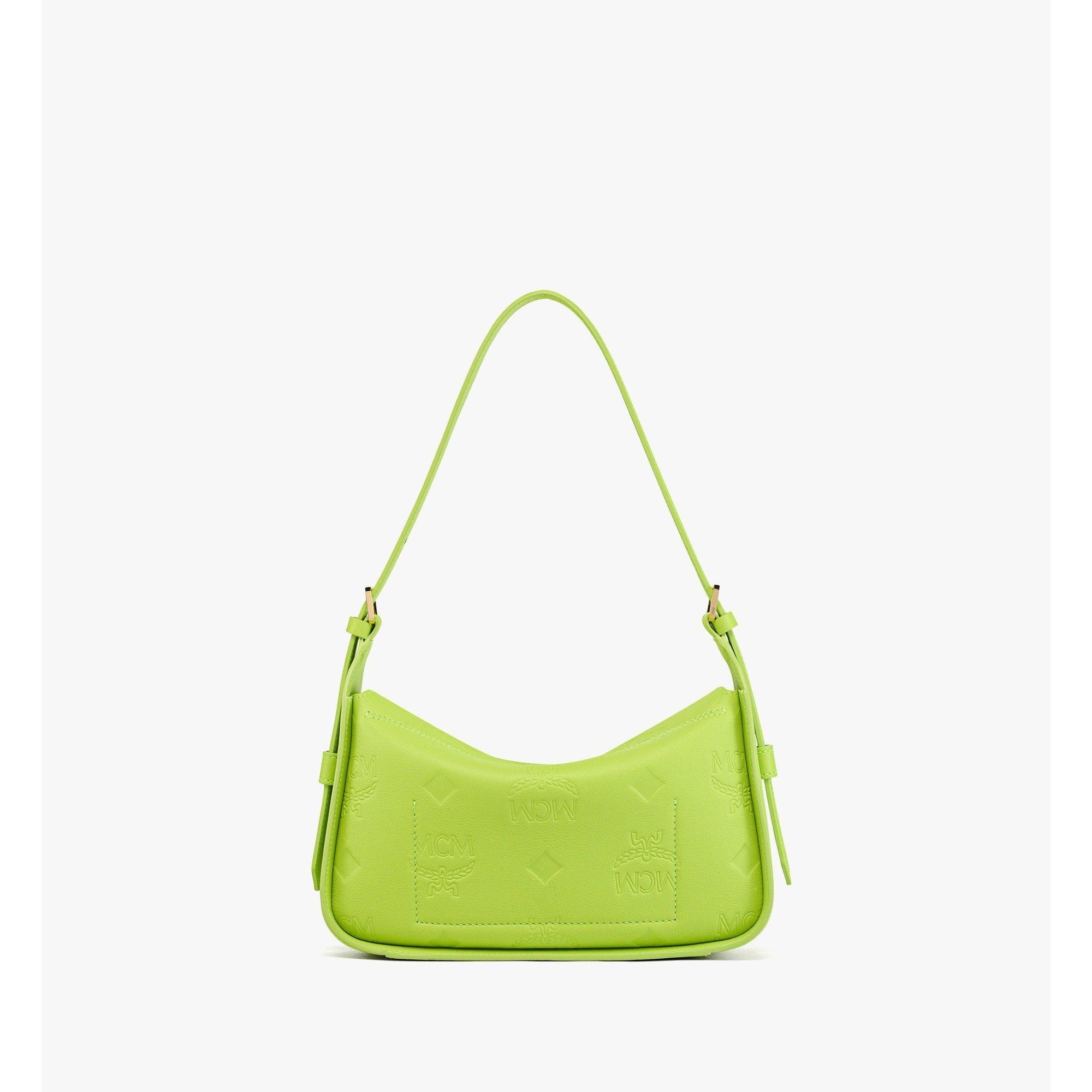 Women Aren Flap Hobo in Embossed Monogram Leather - Acid Lime