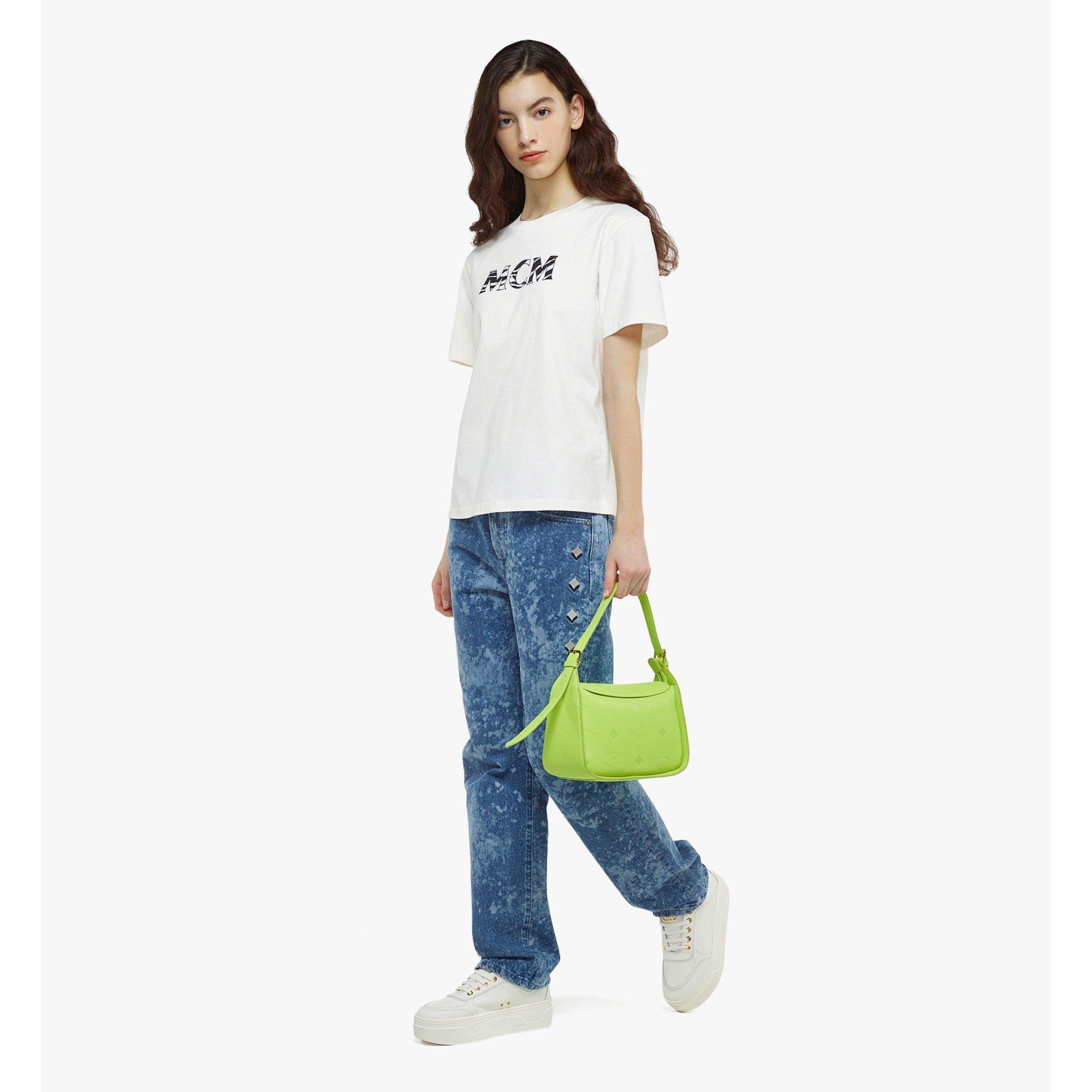 Women Aren Flap Hobo in Embossed Monogram Leather - Acid Lime