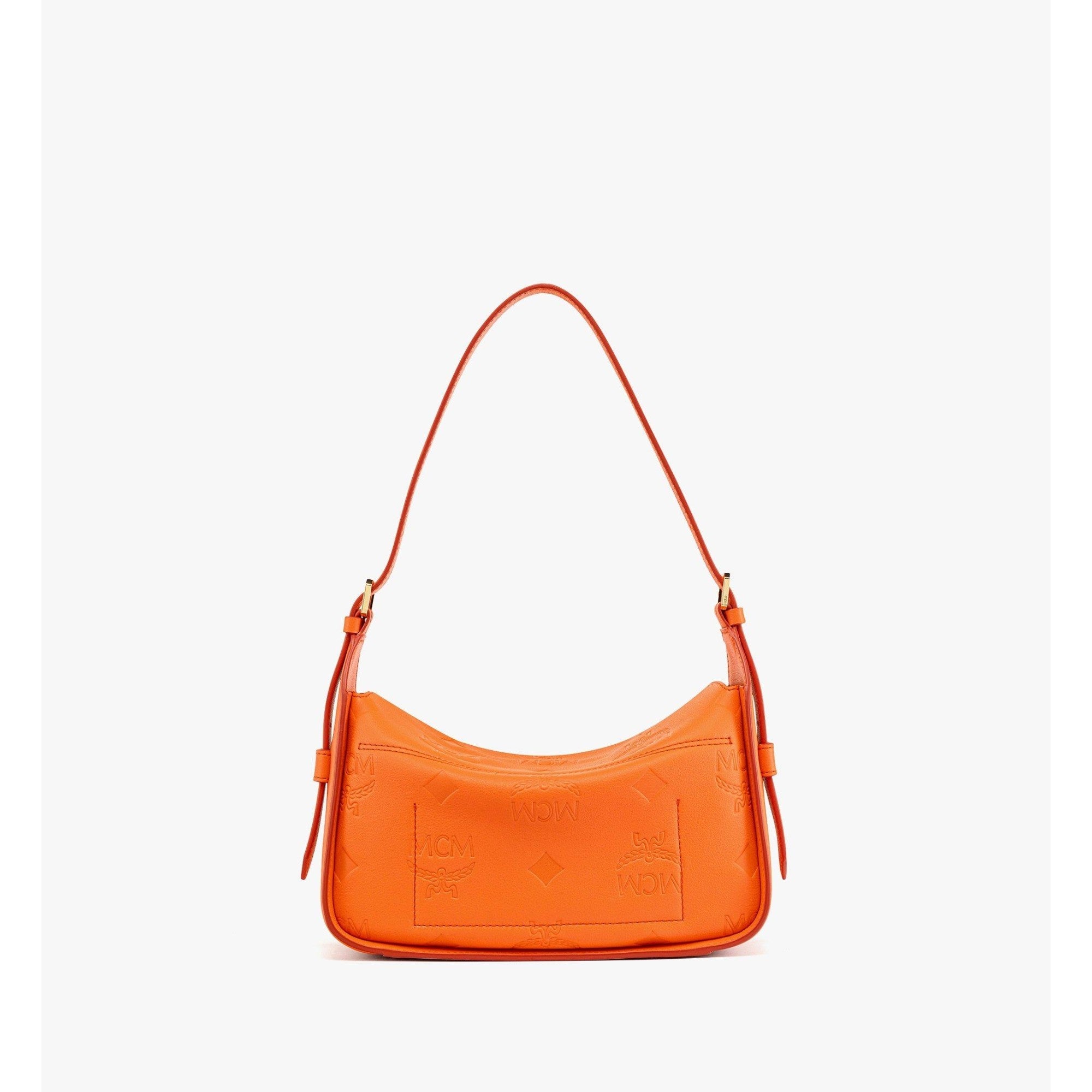 Women Aren Flap Hobo Bag in Embossed Monogram Leather - Orange Slice