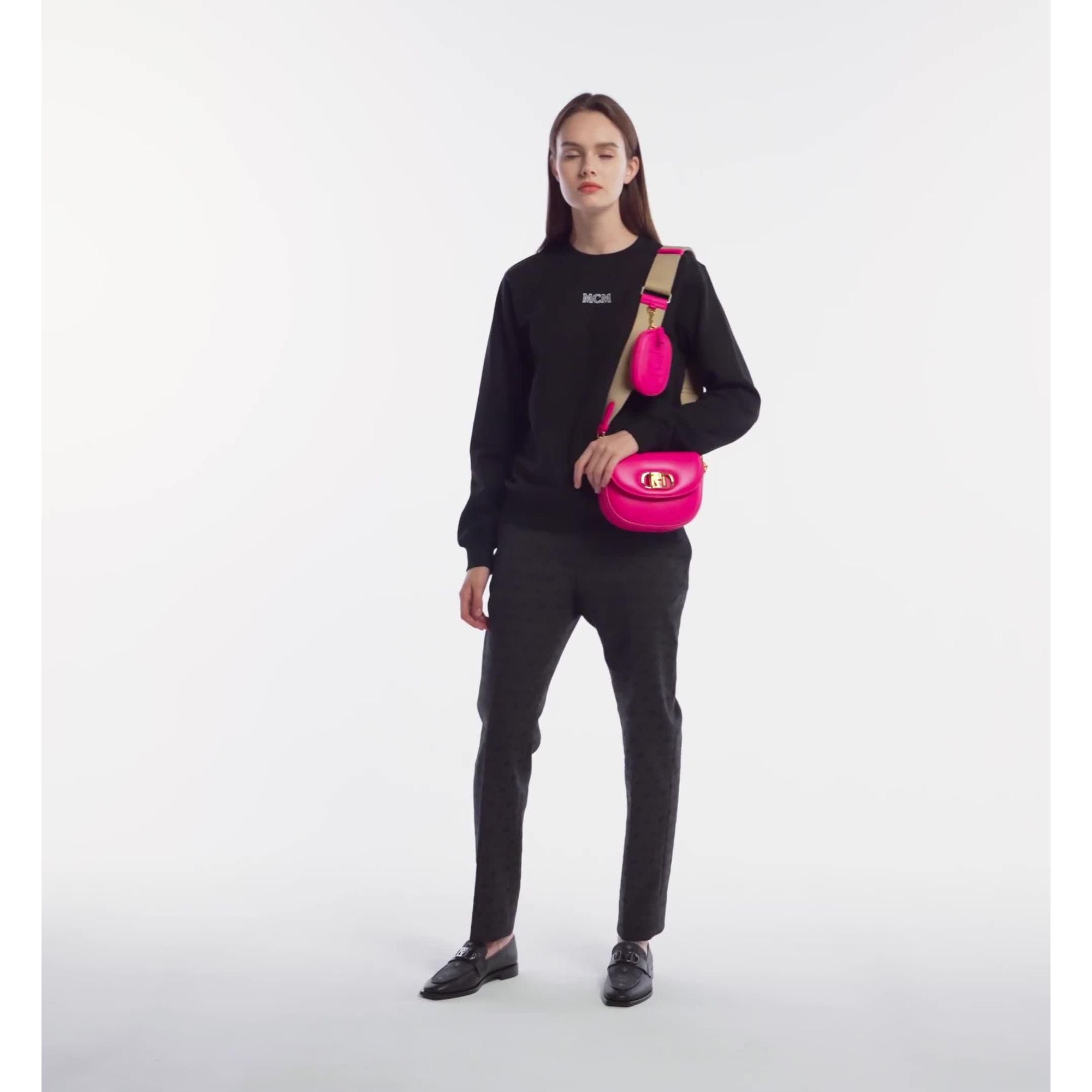 Women Mode Travia Crossbody / Pouch Charm In Lamb Nappa Leather - Fuchsia Purple