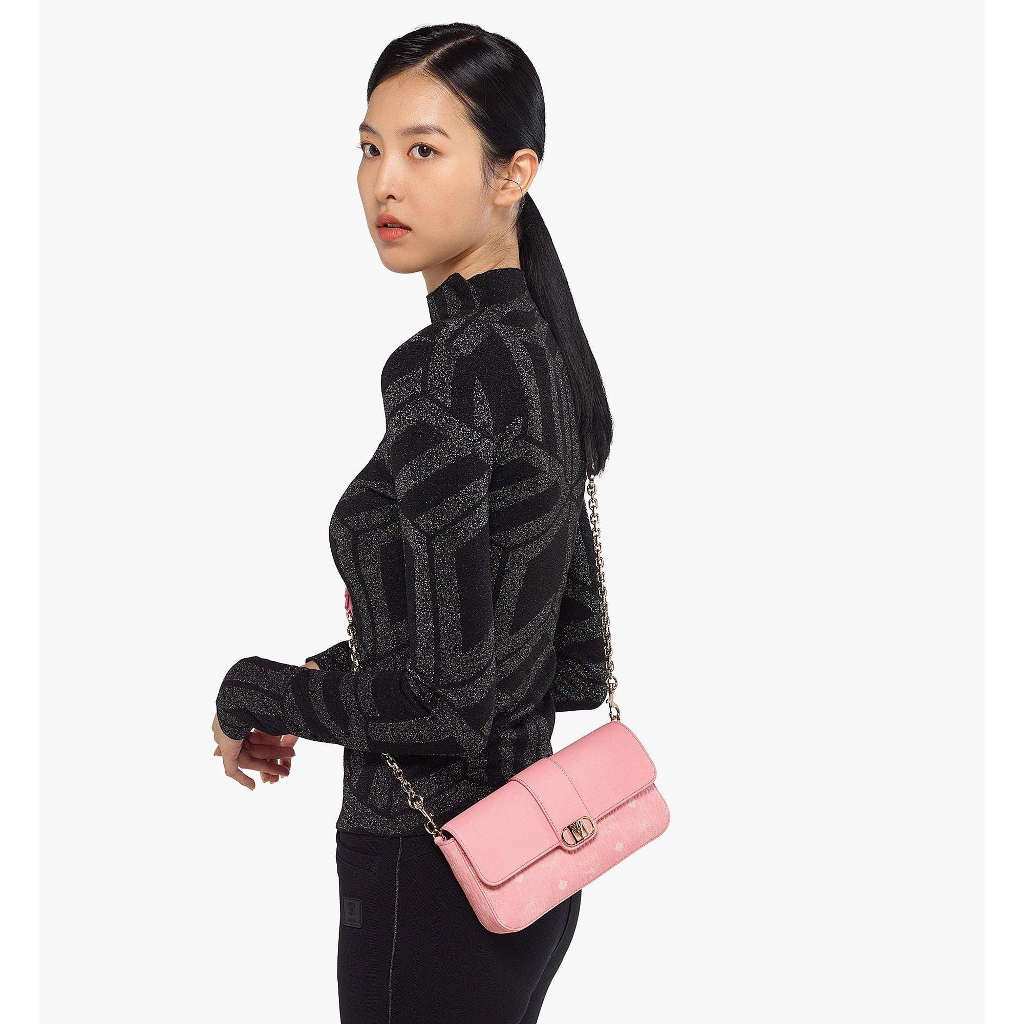 Women Mode Travia Shoulder Bag In Visetos Leather Mix - Blossom Pink Visetos