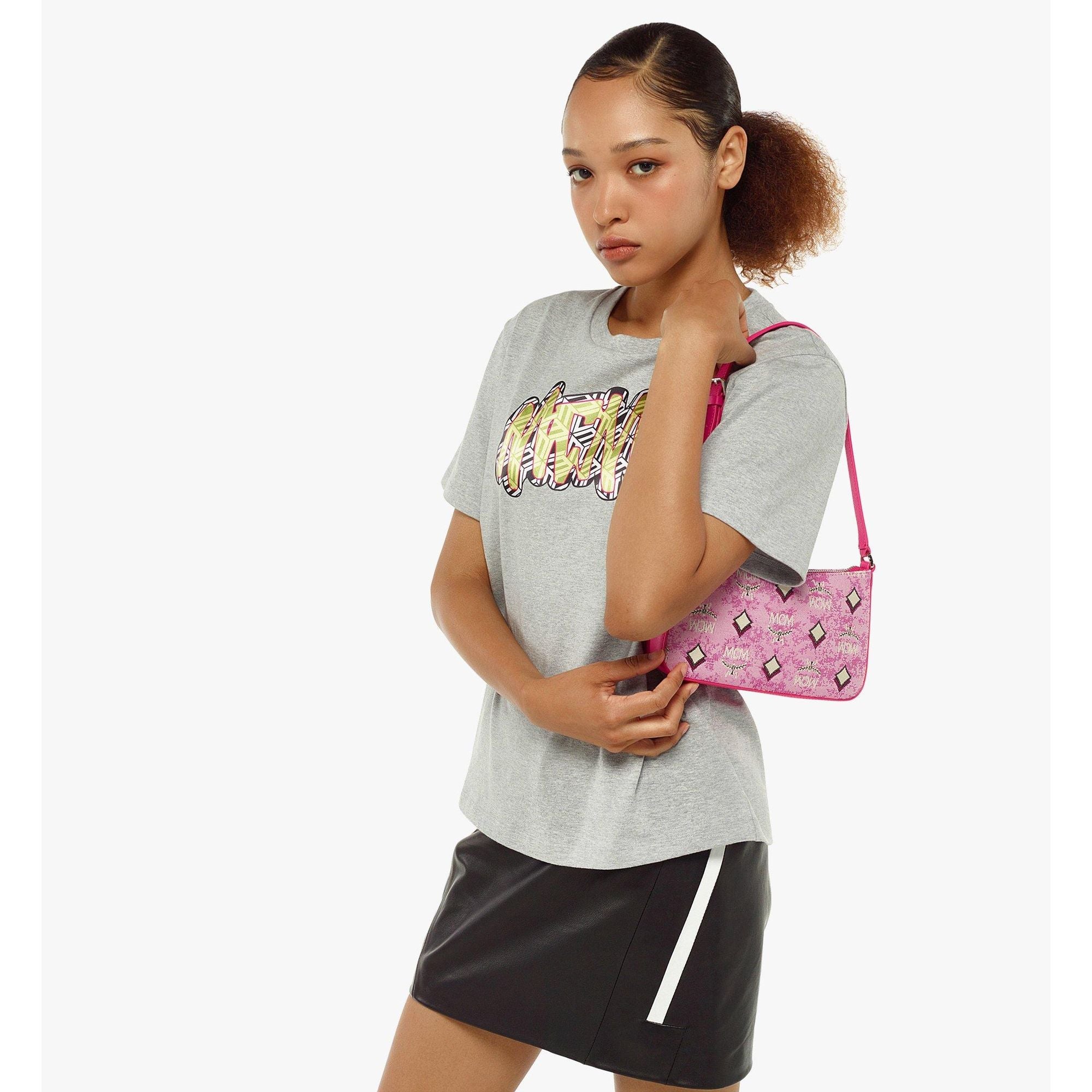 Women Aren Shoulder Bag In Vintage Monogram Jacquard - Pink