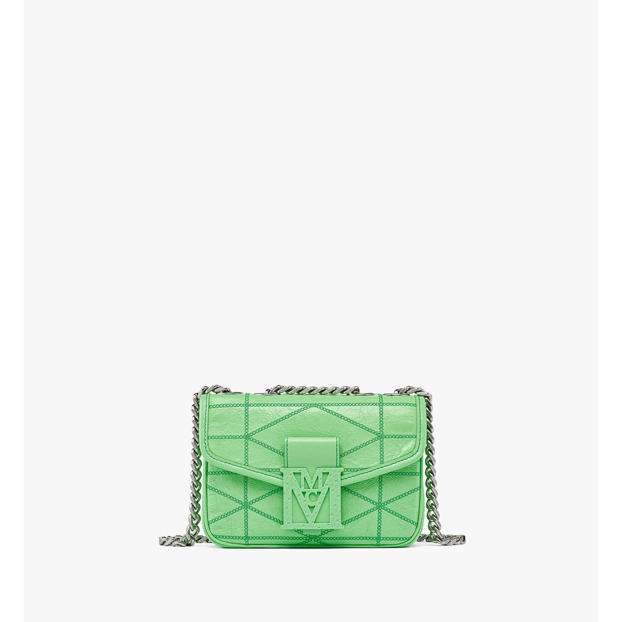 Women Travia Quilted Shoulder Bag in Crushed Leather - Summer Green