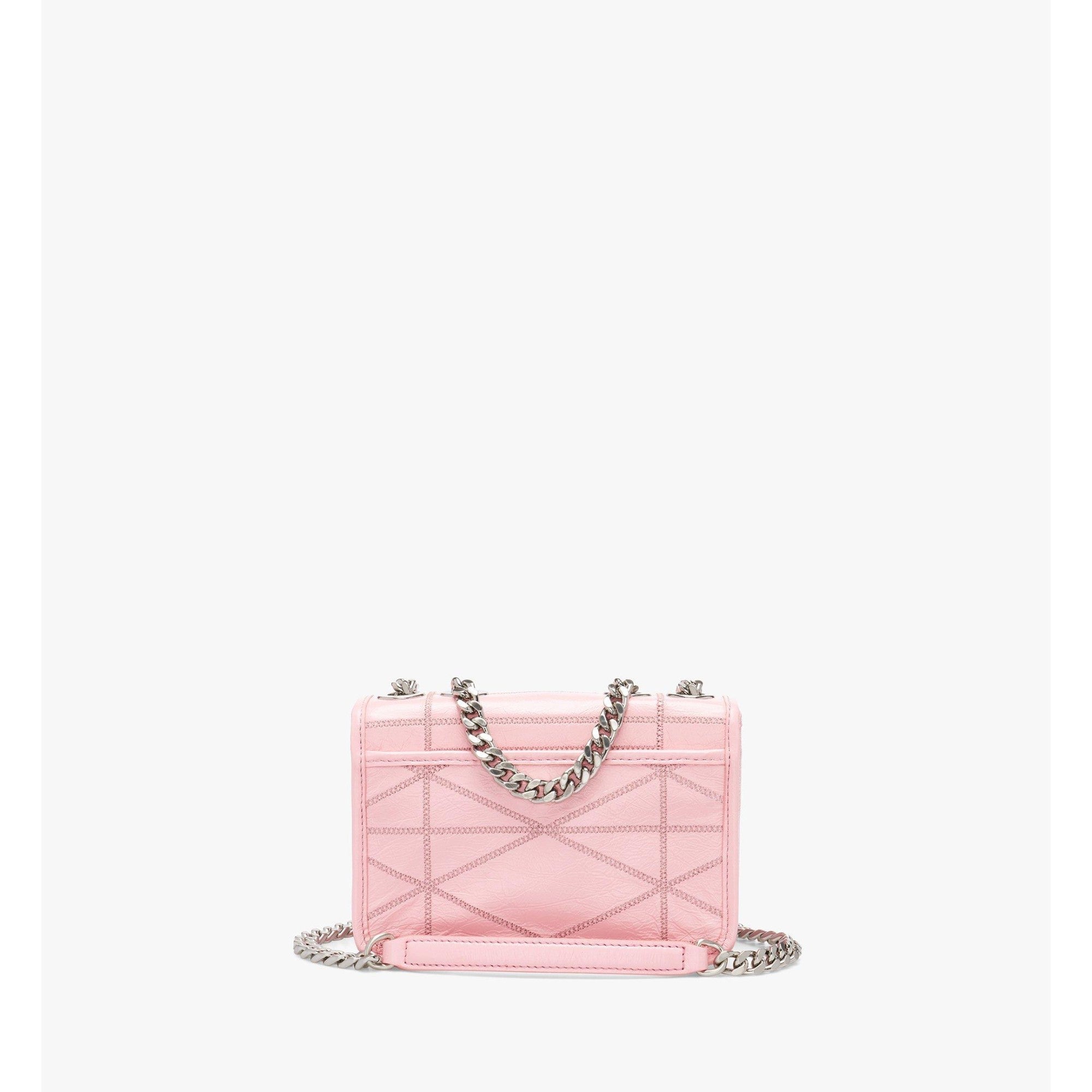 Women Travia Quilted Shoulder Bag in Crushed Leather - Powder Pink