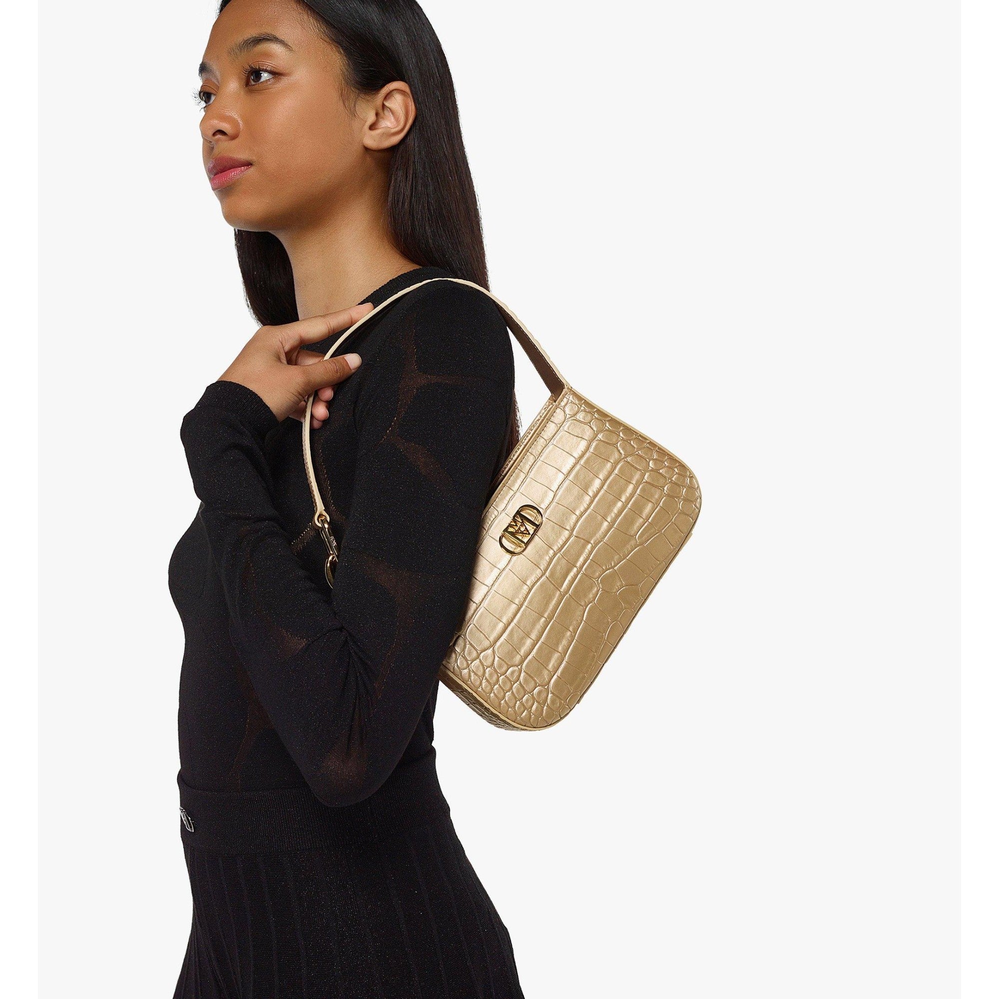 Women Mode Travia Shoulder Bag in Croco-Embossed Leather - Gold