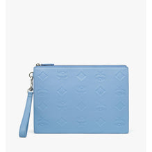 Men Aren Wristlet Zip Pouch in Maxi Monogram Leather - Della Robbia Blue