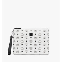 Men Aren Wristlet Zip Pouch in Visetos - White