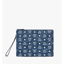 Men Wristlet Zip Pouch in Vintage Denim Jacquard - Denim