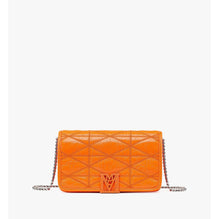 Women Travia Quilted Chain Wallet in Crushed Leather - Orange Slice