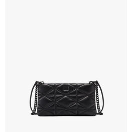 Women Travia Zip Pouch in Cloud Quilted Leather - Black