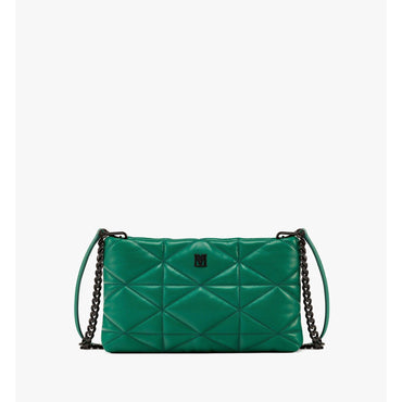 Women Travia Zip Pouch in Cloud Quilted Leather - Galapagos Green