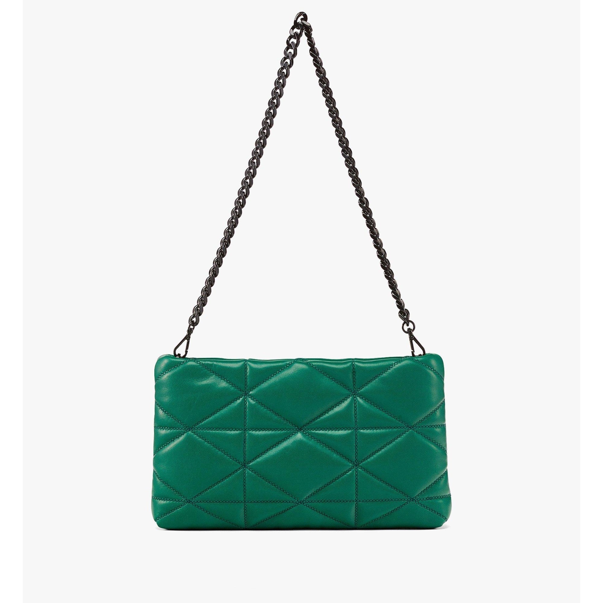 Women Travia Zip Pouch in Cloud Quilted Leather - Galapagos Green