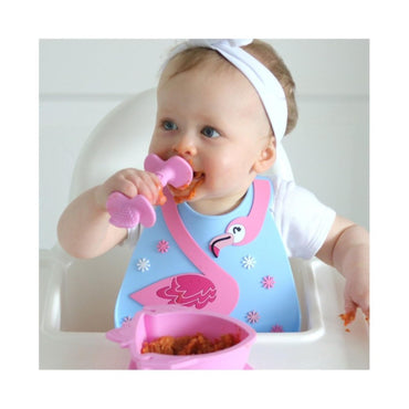 Nuby 3D Silicone Bibs - Flamingo