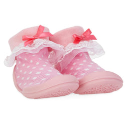 Nuby Snekz Sock & Shoe - Pink with White Dots