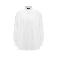 Men Pleated Shirt With Band Collar - White