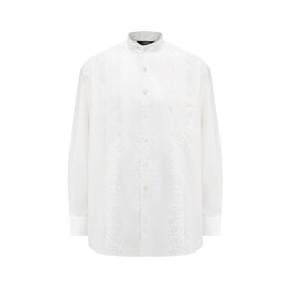 Men Pleated Shirt With Band Collar - White