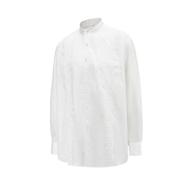 Men Pleated Shirt With Band Collar - White