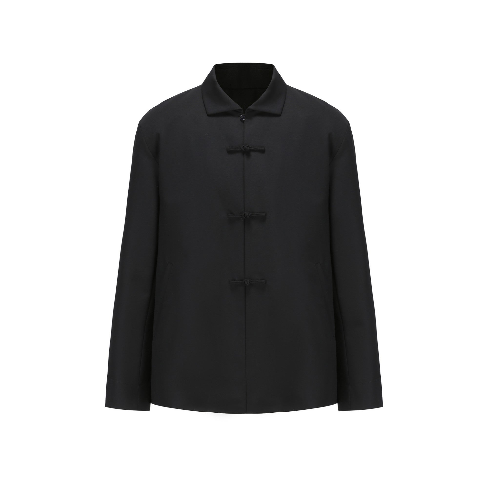 Men Technical Wool Tang Jacket With Spread Colla - Black