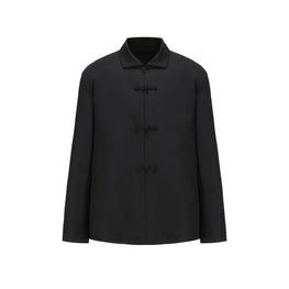 Men Technical Wool Tang Jacket With Spread Colla - Black