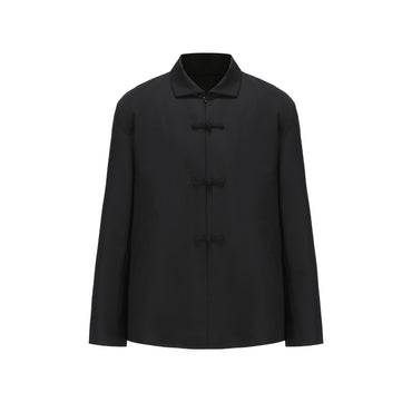 Men Technical Wool Tang Jacket With Spread Colla - Black