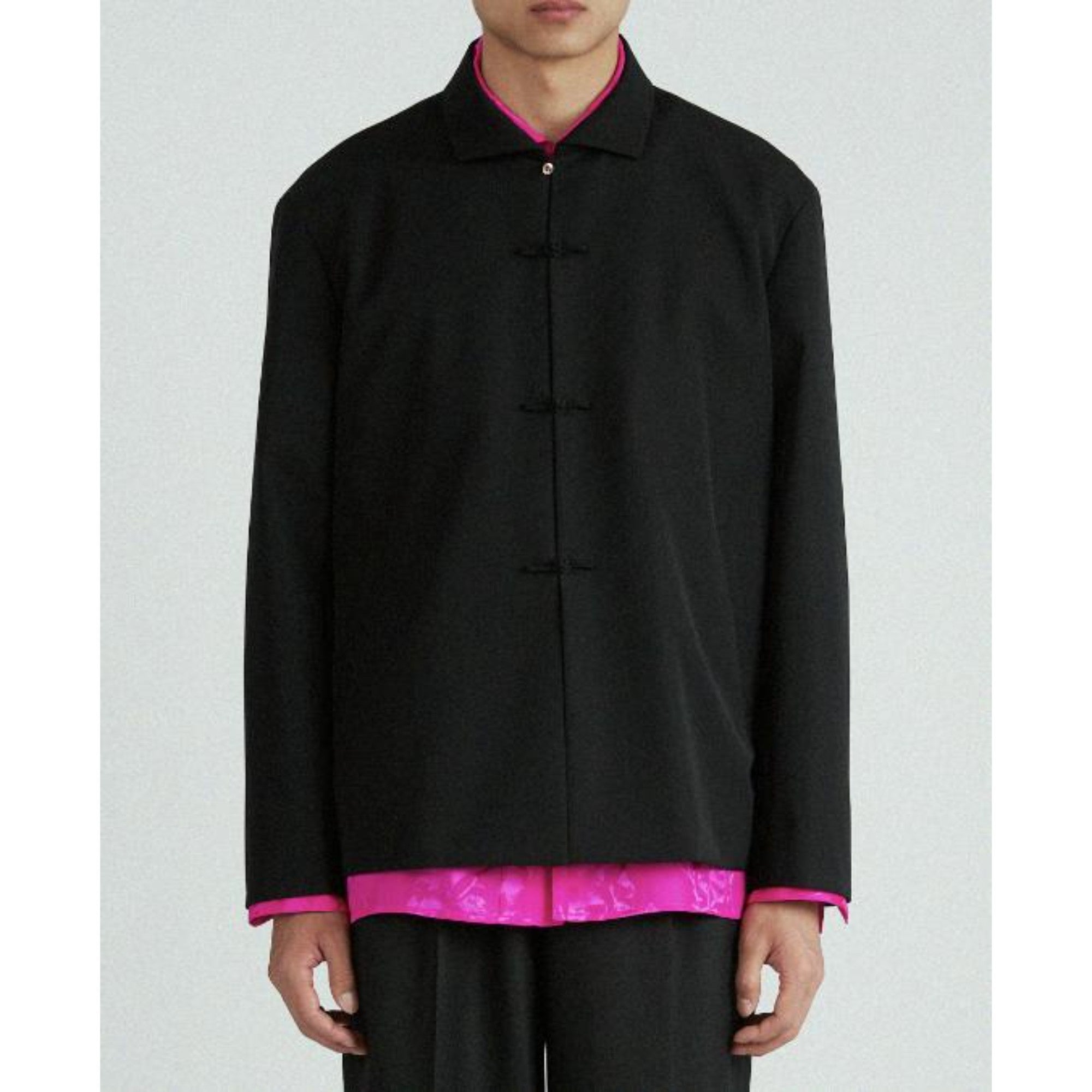 Men Technical Wool Tang Jacket With Spread Colla - Black