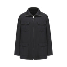 Men Technical Wool Zip Up Jacket - Black