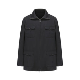 Men Technical Wool Zip Up Jacket - Black