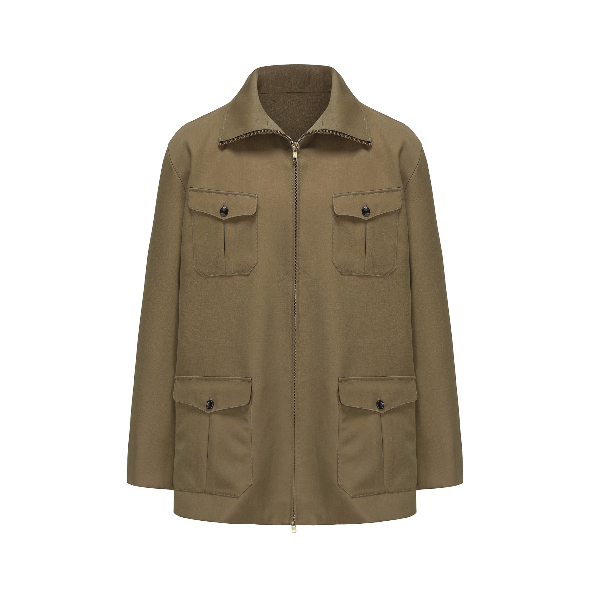 Men Technical Wool Zip Up Jacket - Military