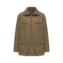 Men Technical Wool Zip Up Jacket - Military