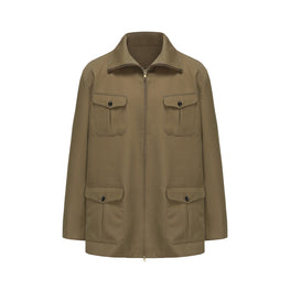 Men Technical Wool Zip Up Jacket - Military