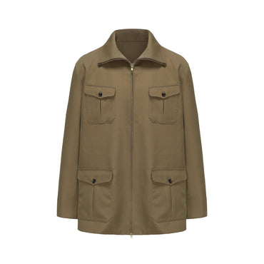 Men Technical Wool Zip Up Jacket - Military