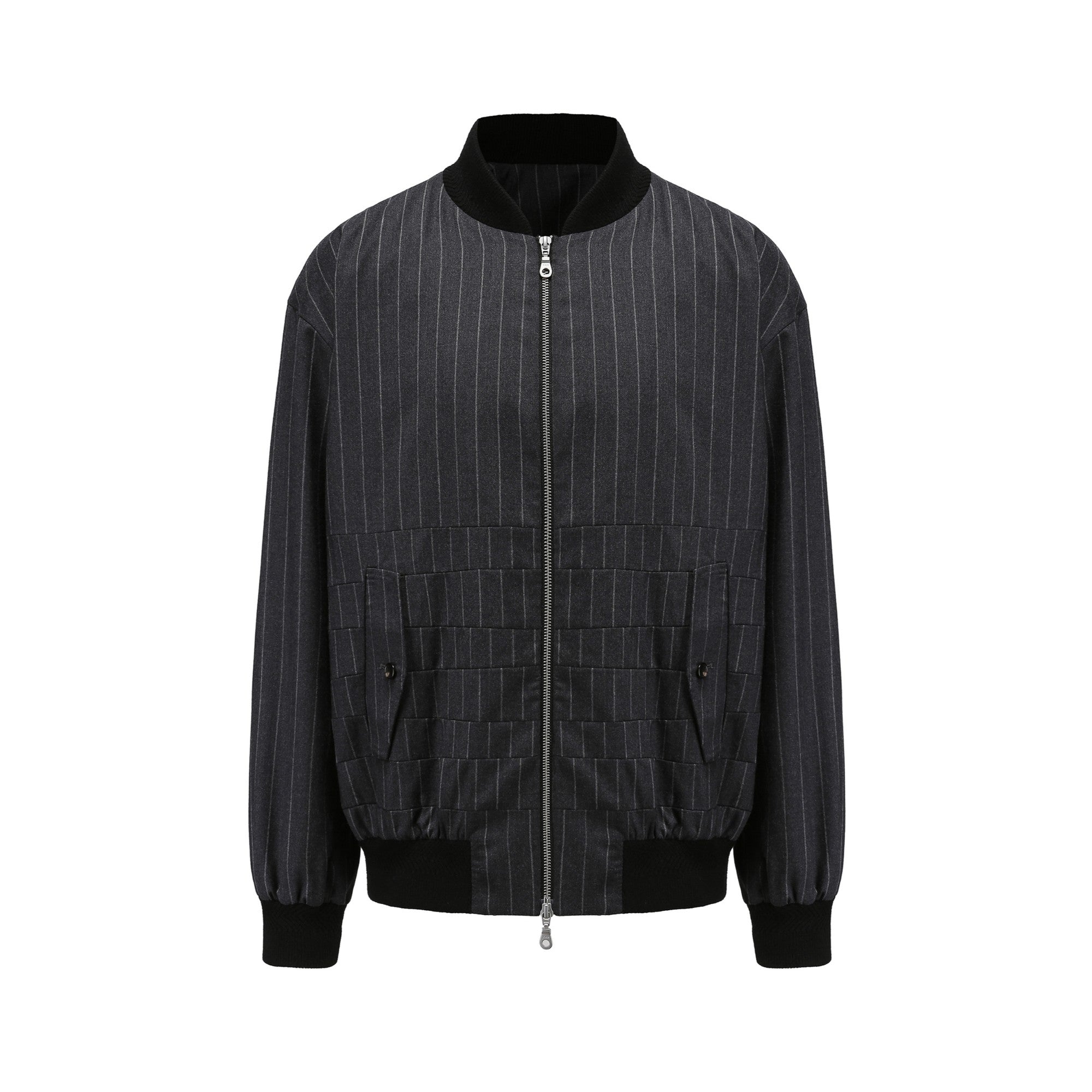 Men Striped Wool Bomber Jacket - Grey