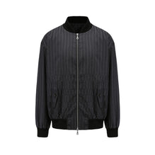 Men Striped Wool Bomber Jacket - Grey