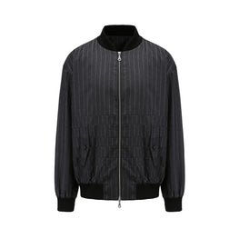 Men Striped Wool Bomber Jacket - Grey