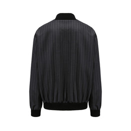 Men Striped Wool Bomber Jacket - Grey