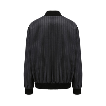 Men Striped Wool Bomber Jacket - Grey