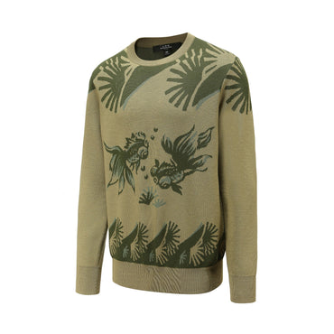 Men Crew Neck Wool Jumper - Apple Green