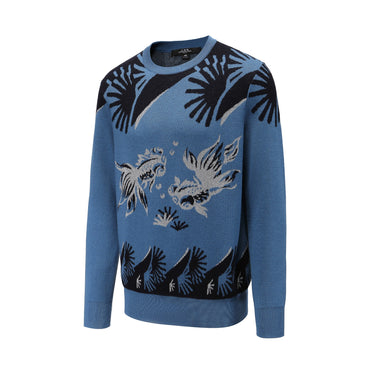 Men Crew Neck Wool Jumper - Blue