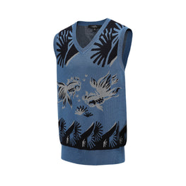 Men V-Neck Wool Vest - Blue