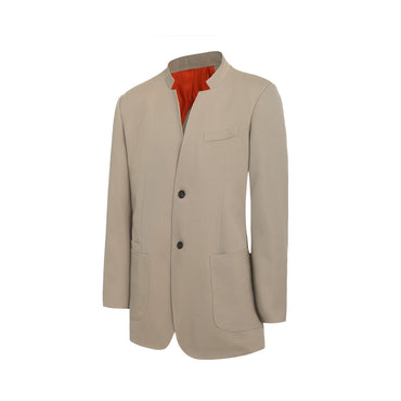 Men Mandarin Collar Blazer - Khaki