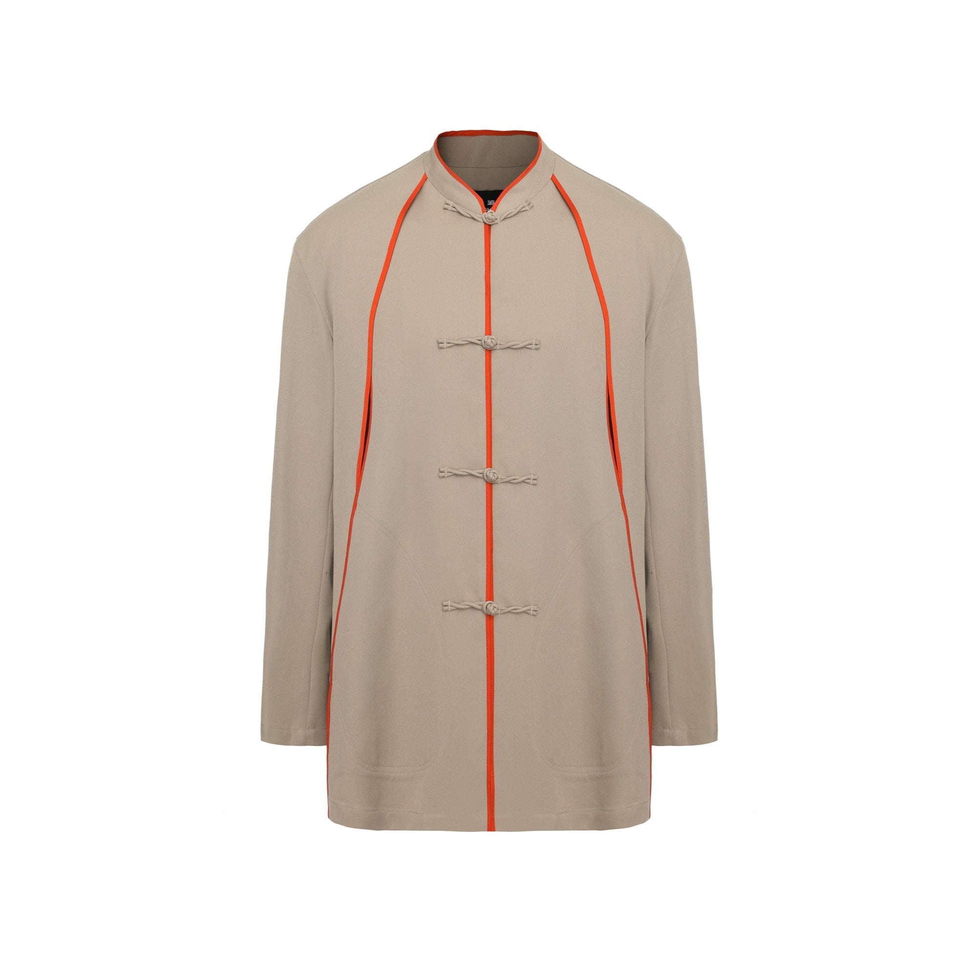 Men Contrast Piping Detail Tang Jacket - Khaki