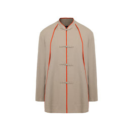 Men Contrast Piping Detail Tang Jacket - Khaki