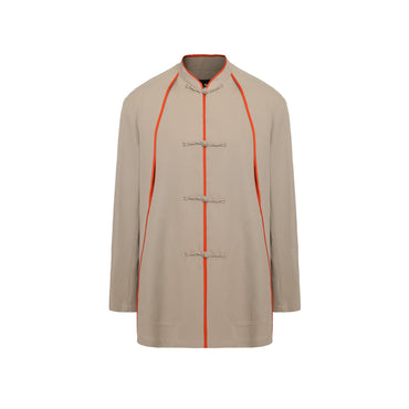 Men Contrast Piping Detail Tang Jacket - Khaki